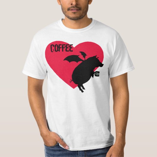 Fliegen piggy mit Kaffee T-Shirt (Vorderseite)