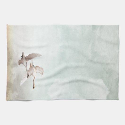 Fliegen-Schwäne Geschirrtuch (Horizontal)