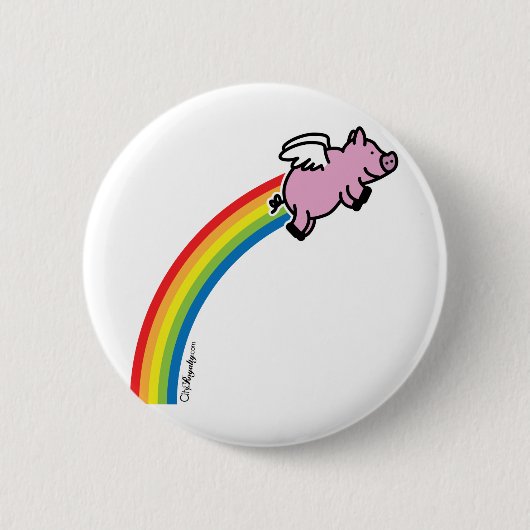 Fliegen-Schwein-Regenbogen Button (Vorderseite)