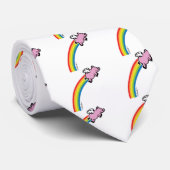 Fliegen-Schwein-Regenbogen Krawatte (Gerollt)
