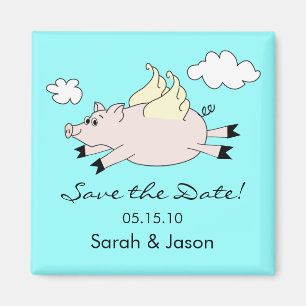 Fliegen-Schwein-Save the Date Magnet-Blau Magnet