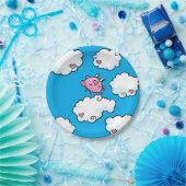 Fliegen-Schwein tanzt auf Wolkenplatte Pappteller (Party)