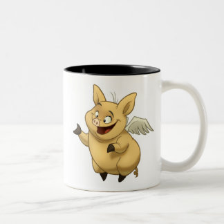 Fliegen-Schwein-Tasse Zweifarbige Tasse