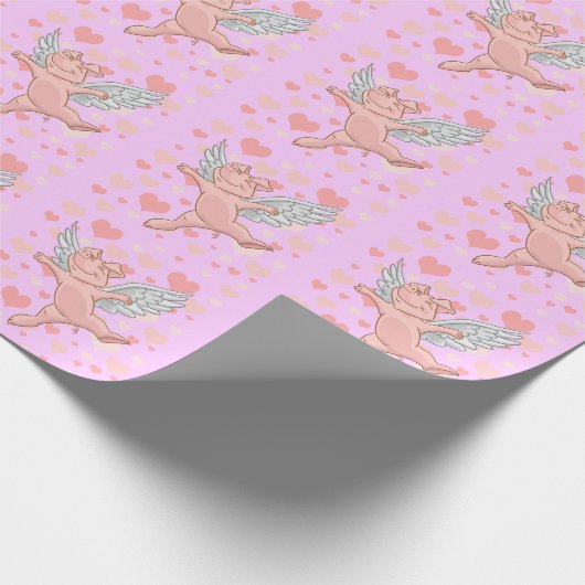 Fliegen-Schwein u. rosa Herzen Geschenkpapier (Ecke)