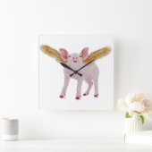 Fliegen-Schwein-Uhr Quadratische Wanduhr (Zuhause)