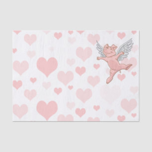 Fliegen-Schwein und rosa Herzen Seidenpapier