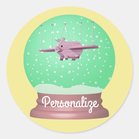 Fliegen Schweine Schneekugel niedlich einzigartig Runder Aufkleber (Vorderseite)