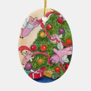 Fliegen-Schweine verzieren Baum-Verzierung Keramik Ornament
