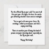 Fliegen Sie auf der Mauer Geburtstag: Satirisches  Karte (Rückseite)