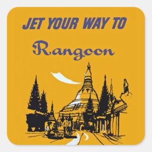 Fliegen Sie auf Ihrem Weg nach Rangoon  Quadratischer Aufkleber