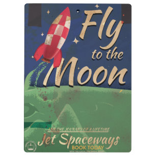 Fliegen Sie mich zum Moon Vintage Travel Poster Klemmbrett