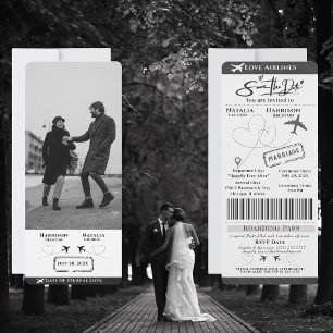 Fliegen Sie mit der Liebe: Bordkarte "Save the Dat Einladung