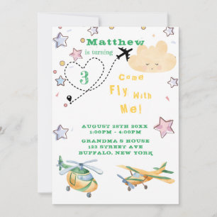 Fliegen Sie mit mir Flugzeuge Boy Birthday Party A Ankündigung