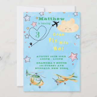 Fliegen Sie mit mir Flugzeuge Junge Geburtstagspar Ankündigung