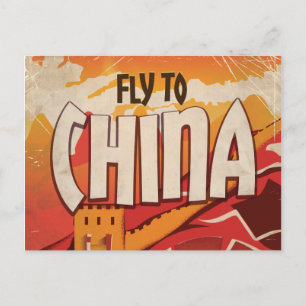 Fliegen Sie nach China Vintage-Reiseplakat Postkarte