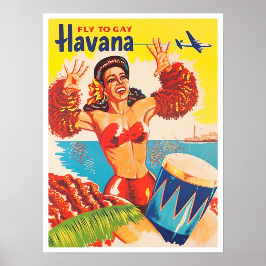 Fliegen Sie nach Havanna Vintage Reiseplakat Poster (Vorne)
