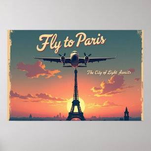 Fliegen Sie nach Paris – 24"x16" Vintage im Stil Poster