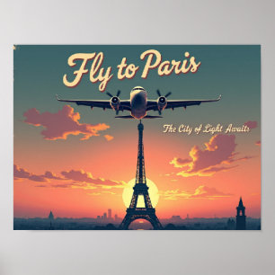 Fliegen Sie nach Paris –  40x30 cm Vintage im Stil Poster