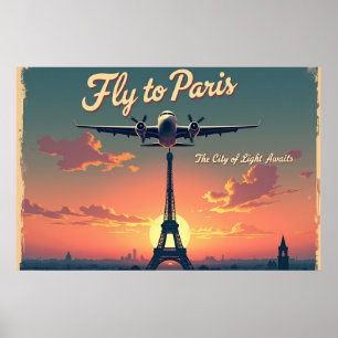 Fliegen Sie nach Paris –  76x51 Vintage 1950er Jah Poster