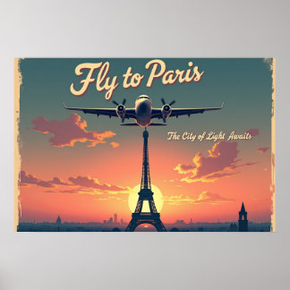 Fliegen Sie nach Paris – 76x51 Vintage 1950er Jah Poster