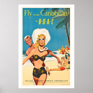 Fliegen Sie zu Caribbean Vintage Reiseplakat Poster