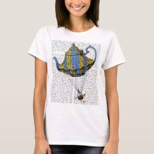 Fliegen-Teekanne 3 blau und gelb T-Shirt