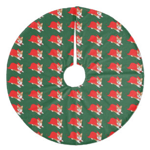 Fliegen-WaliserCorgi mit rotem Kap Fleece Weihnachtsbaumdecke