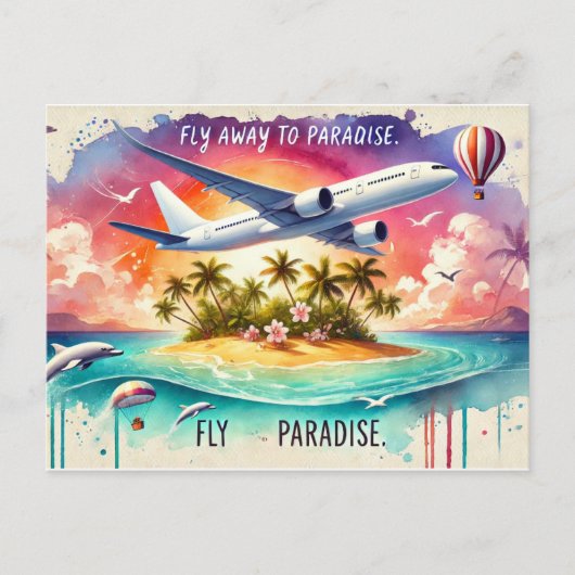 Fliegen weg zum Paradies Postkarte (Vorderseite)