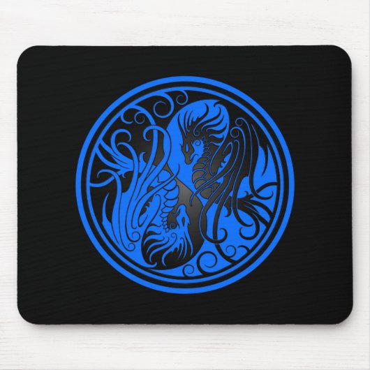 Fliegen Yin Yang Drachen - Blau und Schwarzes Mousepad (Vorne)