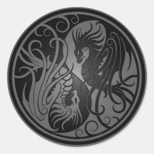 Fliegen Yin Yang Drachen - Dunkelheit Runder Aufkleber
