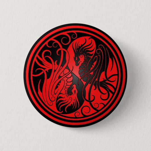 Fliegen Yin Yang Drachen - Rot und Schwarzes Button (Vorderseite)