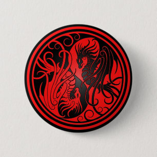 Fliegen Yin Yang Drachen - Rot und Schwarzes Button