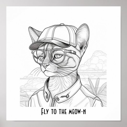 Fliegen zur meow-n-Abessinienkatze Poster (Vorne)
