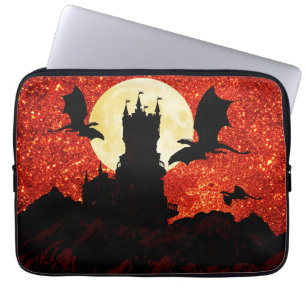 Fliegende Drachen, Klippenschloss, Vollmond, Laptopschutzhülle