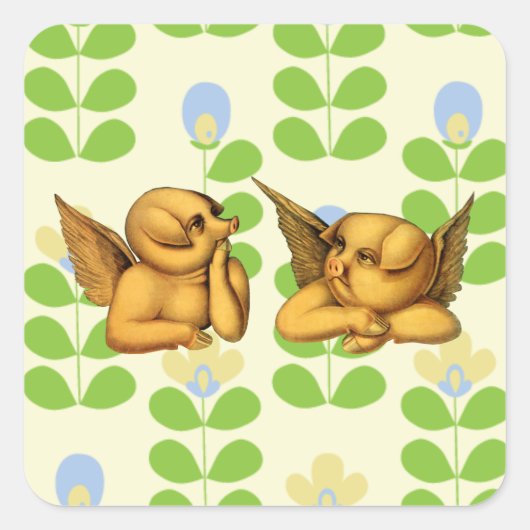 Fliegende Engel Schweine mit Flügeln Fantasy Anima Quadratischer Aufkleber (Vorderseite)