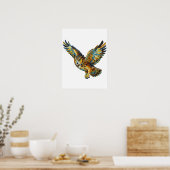 Fliegende Eule Abstrakte Farbige Pinselstrich-Kuns Poster (Küche)