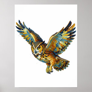 Fliegende Eule Abstrakte Farbige Pinselstrich-Kuns Poster