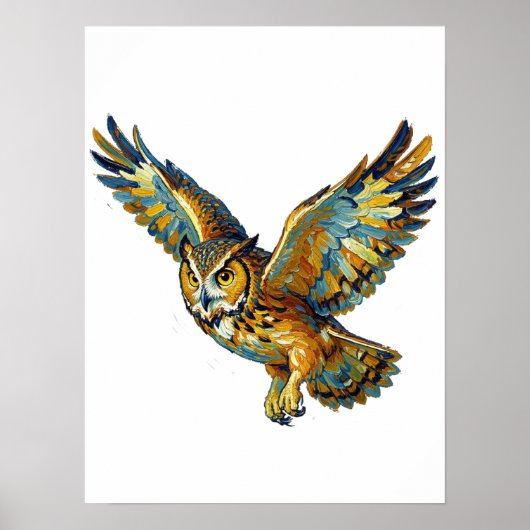 Fliegende Eule Abstrakte Farbige Pinselstrich-Kuns Poster (Vorne)