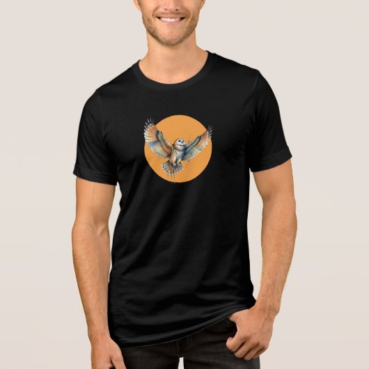 Fliegende Eule mit orangefarbener Sonnengrafik Tri-Blend Shirt (Vorderseite)