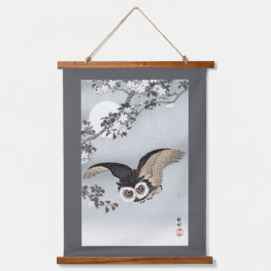 Fliegende Eule und Vollmond, Koson, Ukiyo-e Wandteppich Mit Holzrahmen