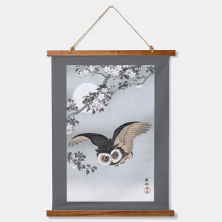Fliegende Eule und Vollmond, Koson, Ukiyo-e Wandteppich Mit Holzrahmen