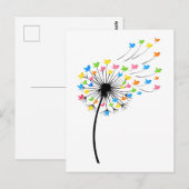 Fliegende farbenfrohe Vögel Löwenzahn Fluss Postkarte (Vorne/Hinten)