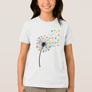 Fliegende farbenfrohe Vögel Löwenzahn Fluss Tri-Blend Shirt