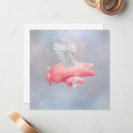 Fliegende Ferkel Mitteilungskarte (Vorderseite/Rückseite Beispiel)