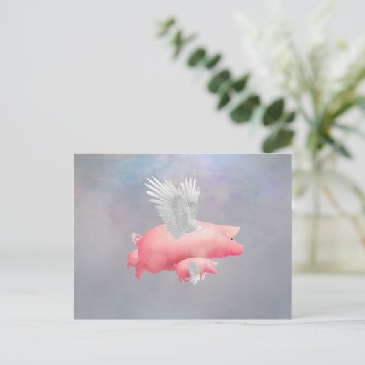 Fliegende Ferkel Postkarte (Stehend Vorderseite)