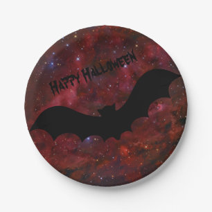 Fliegende Fledermaus Blutroter Himmel Halloween-Pa Pappteller