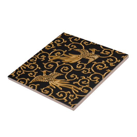 Fliegende goldene Vogelarabeske Fliese (Seite)