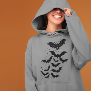 Fliegende Halloween-Galaxie-Fledermäuse und Sterne Hoodie