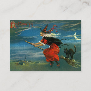 Fliegende Halloween-Hexe mit Katze Visitenkarte