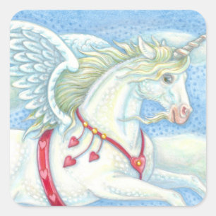 Fliegende Herzen Einhorn-PEGASUS-STICKER-Blatt Quadratischer Aufkleber